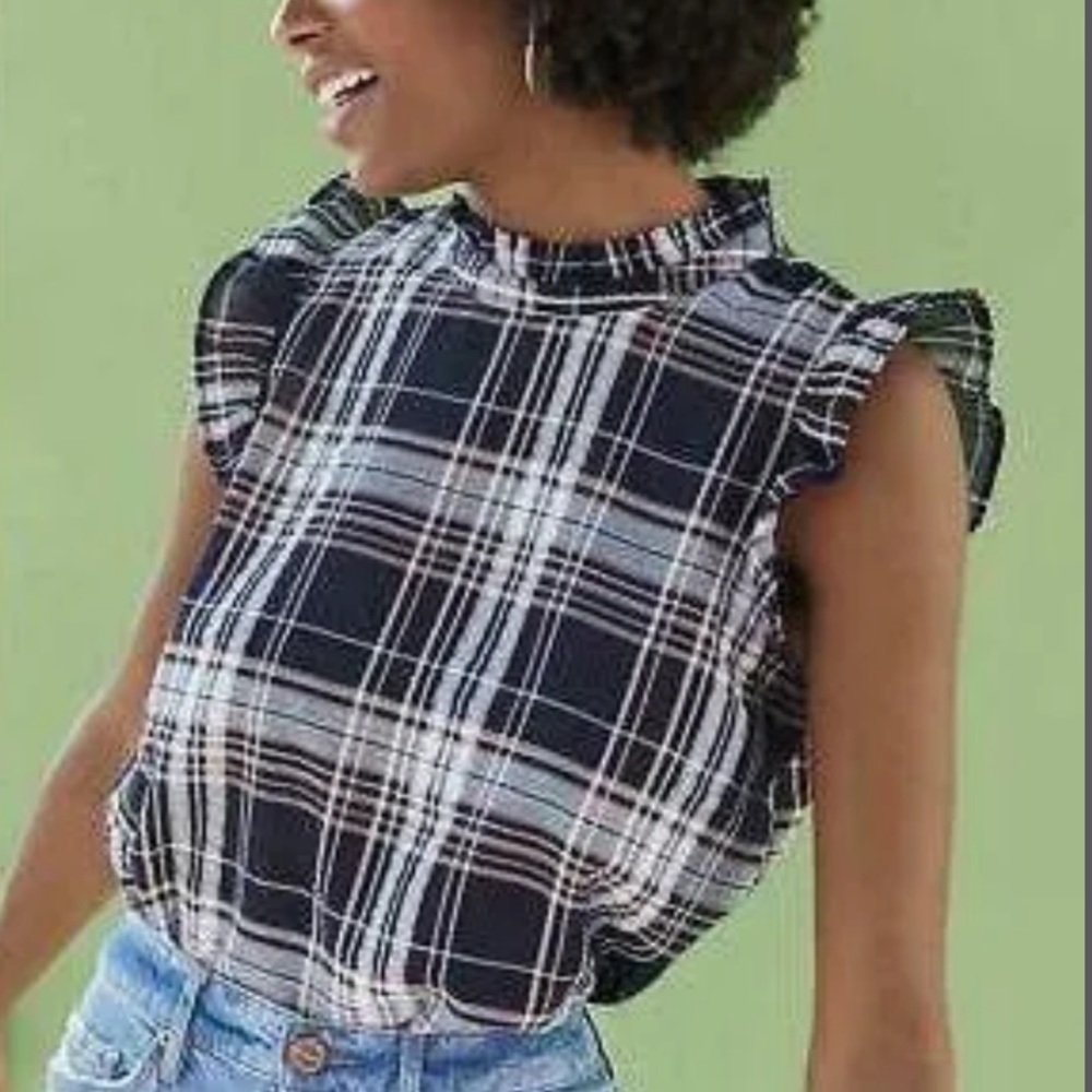 NWT LOFT Petite Mocked Neck Ruffled Cap Sleeveless Key Hole Closure Shirt